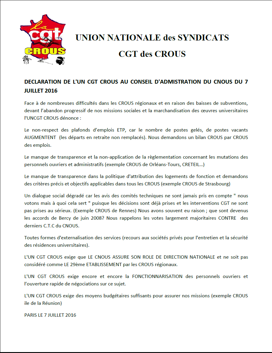 Uncgtcrous Union Nationale Des Cgt Des Crous